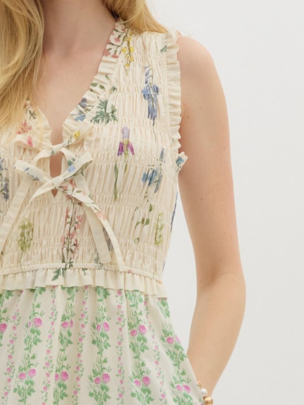 Multi Floral Print Maxi Dress with tie front and ruffle detail - Picture 4 of 6